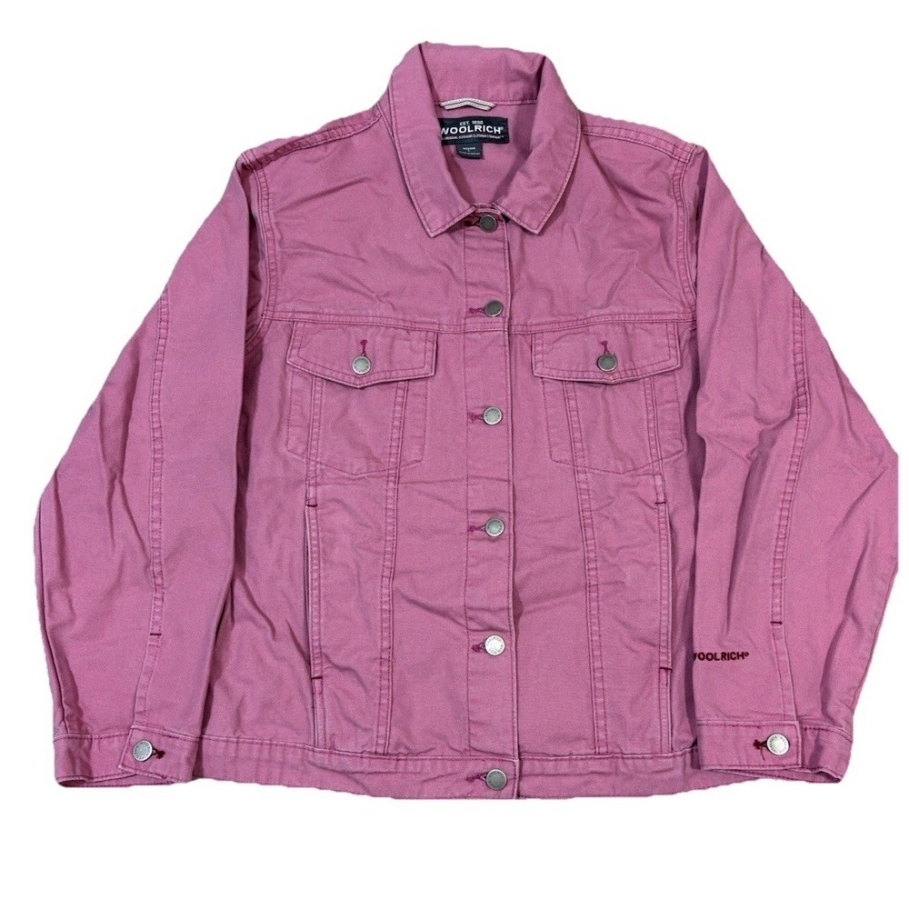 Woolrich Canvas Trucker Jacket Womens L‎ Pink Excellent Berry Utility Button Up